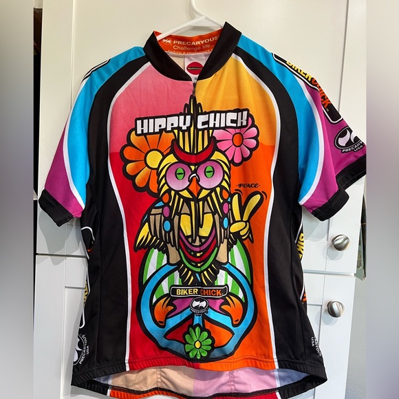 Hippie Chick Cycling Jersey, Biker Chic XL 1/4 zipper front , pockets, vibrant - Picture 3 of 8